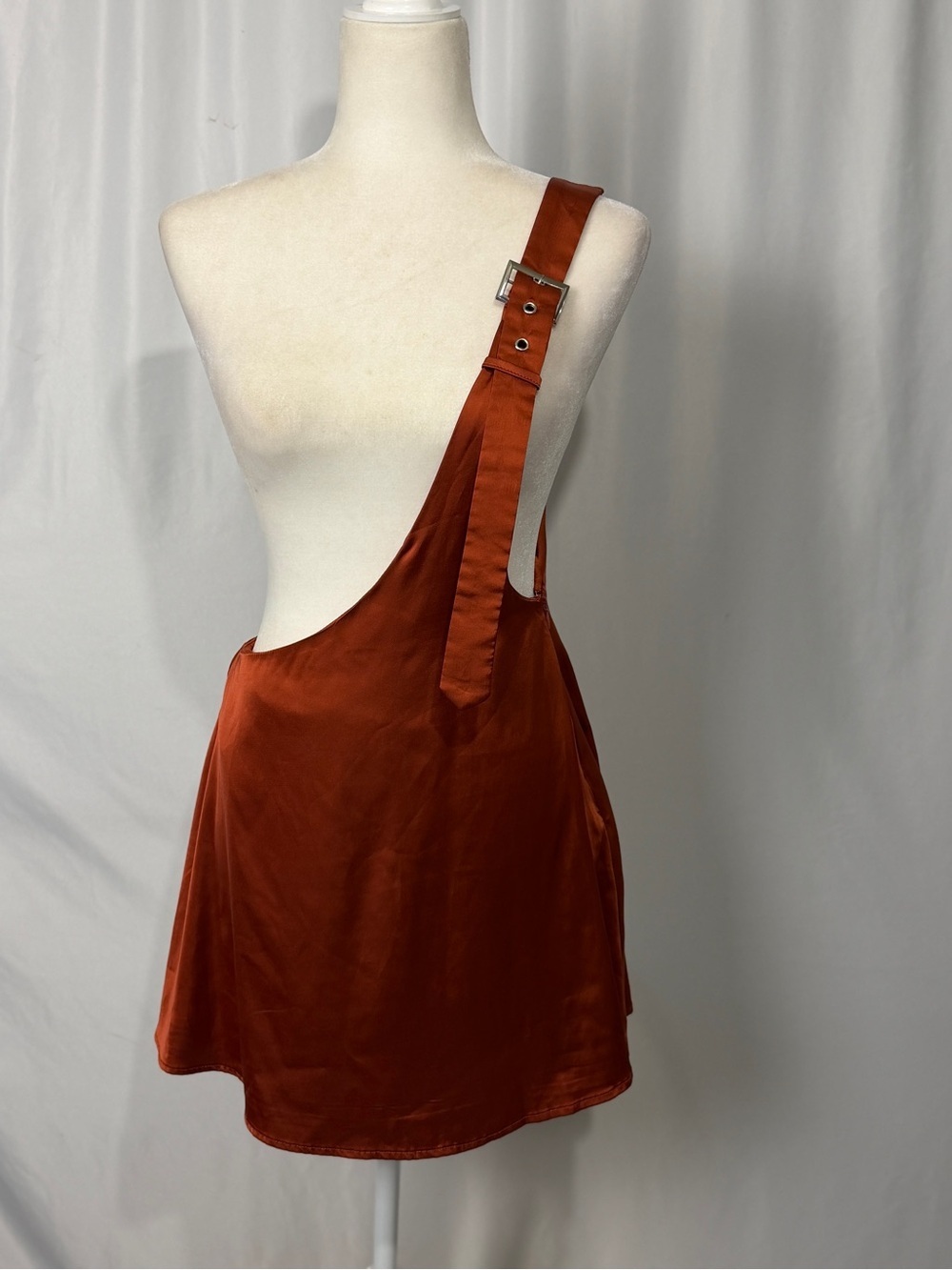 Cherry Mellow Rust Bronze One Shoulder Satin Mini Dress Sz S Clubwear Festival